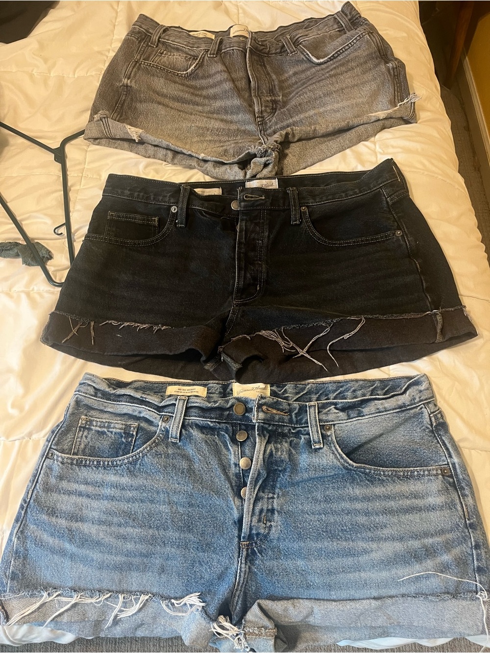 Universal Thread Women's Distressed Denim Short Trio - Black, Light Blue, Gray